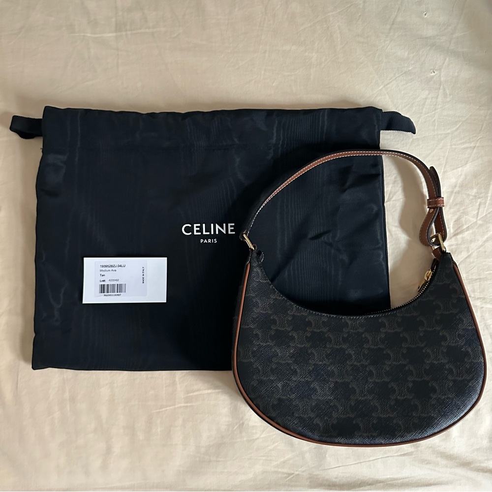 Celine Ava Bag in Triomphe Canvas and Calfskin Tan